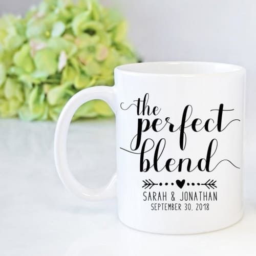The Perfect Blend Wedding Coffee Cups With Lids ~ Wedding Coffee Bar Wedding Coffee Favor ~ Custom Stickers ~ Coffee Sleeve Wedding Favors