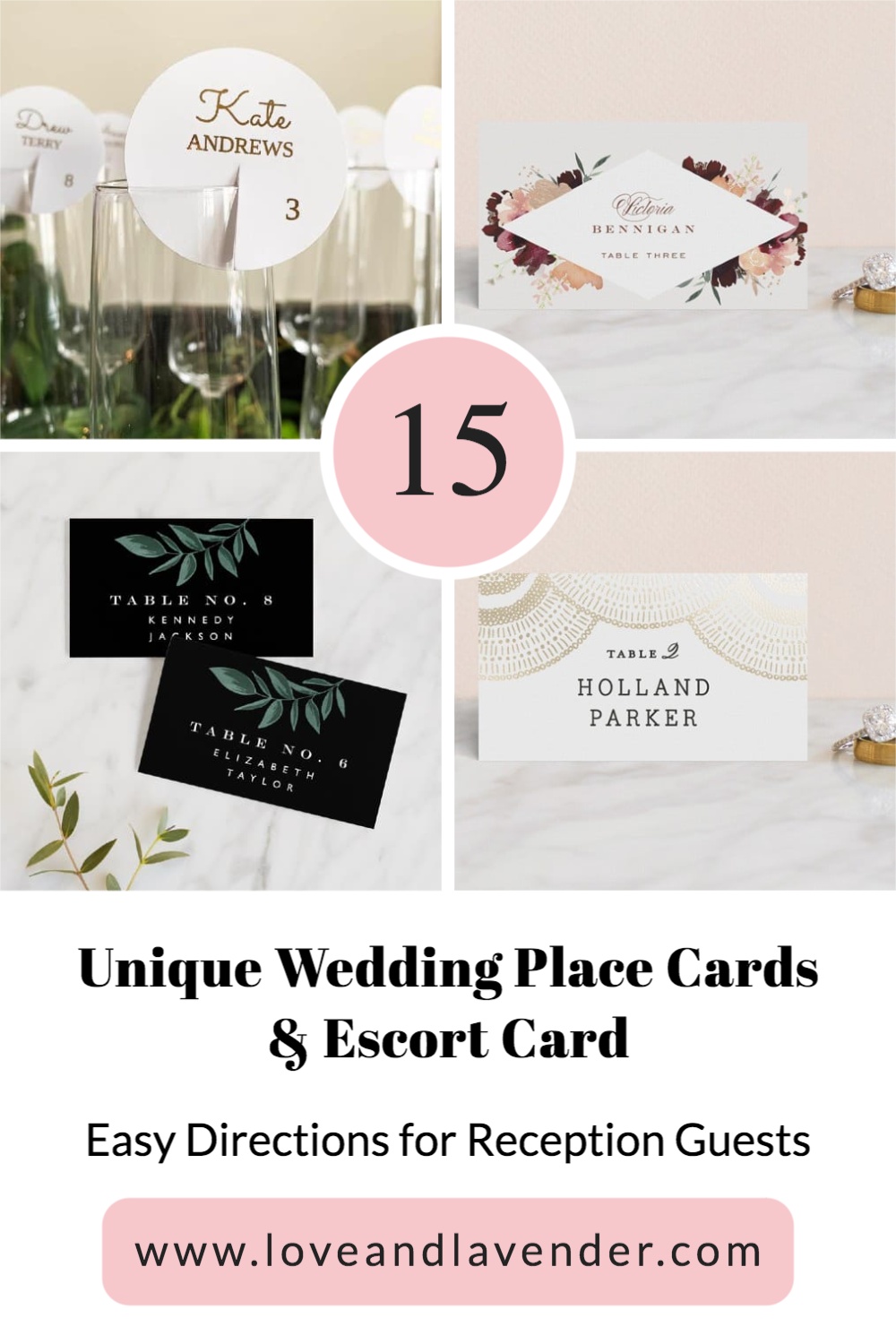 15 Unique Wedding Place Cards & Escort Cards (Easy Directions for Reception Guests)