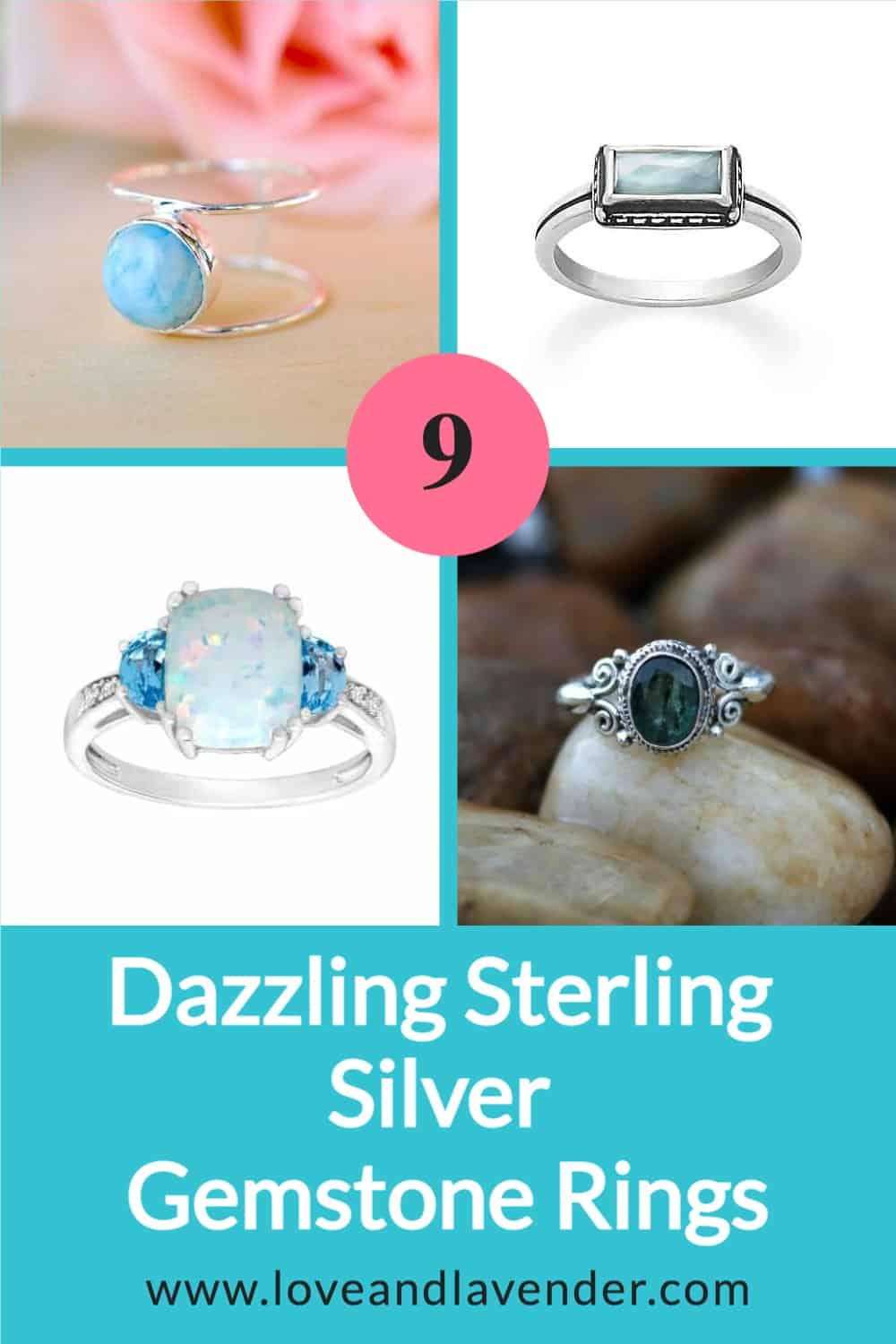 pinterest pin - silver gemstone rings