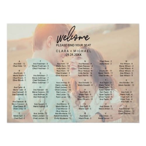 Whimsical Calligraphy Faded Photo Seating Chart
