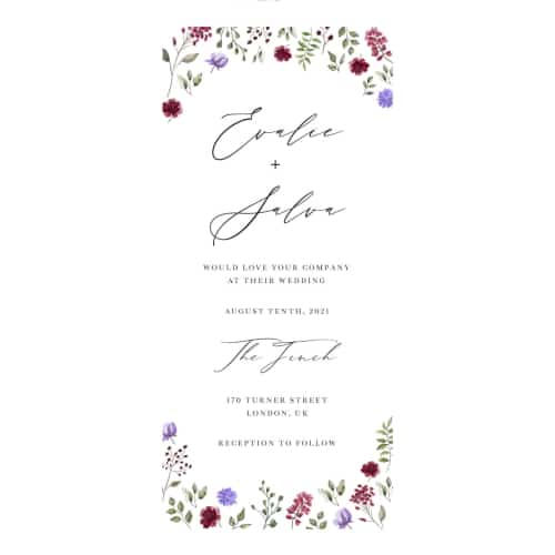 tall rectangular wedding invitation floral