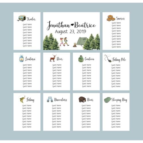camping theme table assignment cards