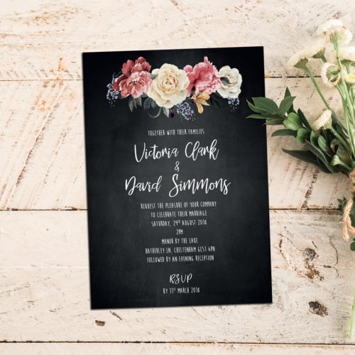 Floral Chalkboard Wedding Invite
