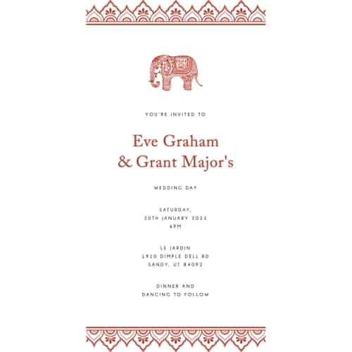 tall rectangular wedding invitation with elephant
