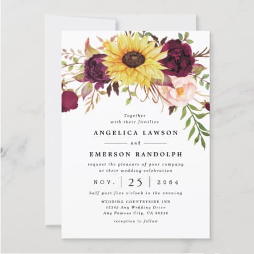Sunflowers, Peonies &  Roses Wedding Invitation