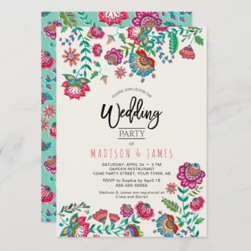 Colorful Folk Flowers Wedding Invite