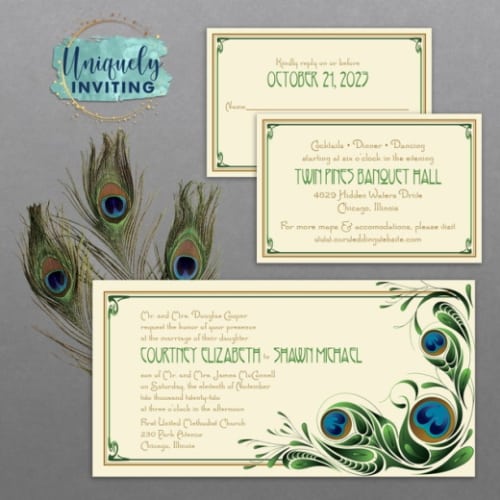  Art Deco Peacock Wedding Invite