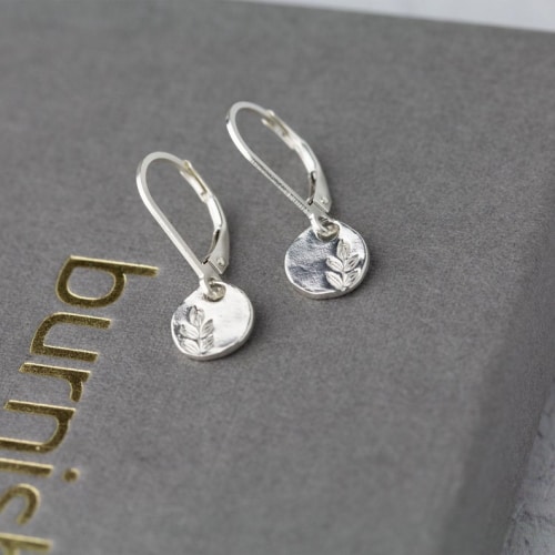 sterling silver leaf stamped earrings
