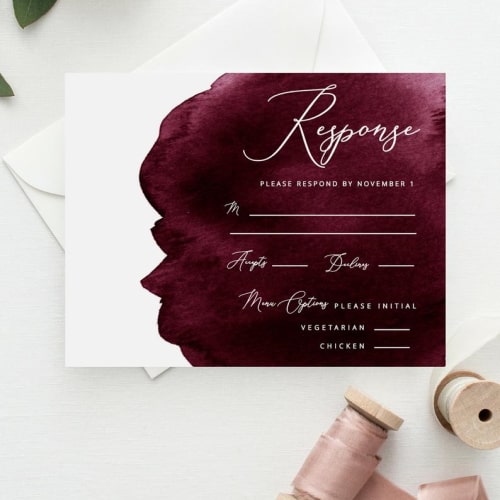 burgundy watercolor wedding invitation