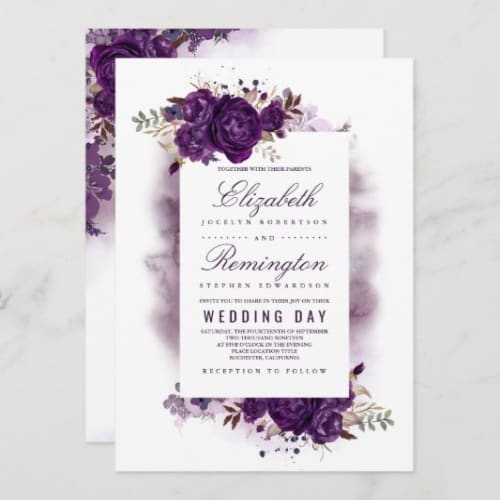 purple watercolor wedding invite
