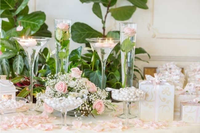 wedding table decor with sugared almonds