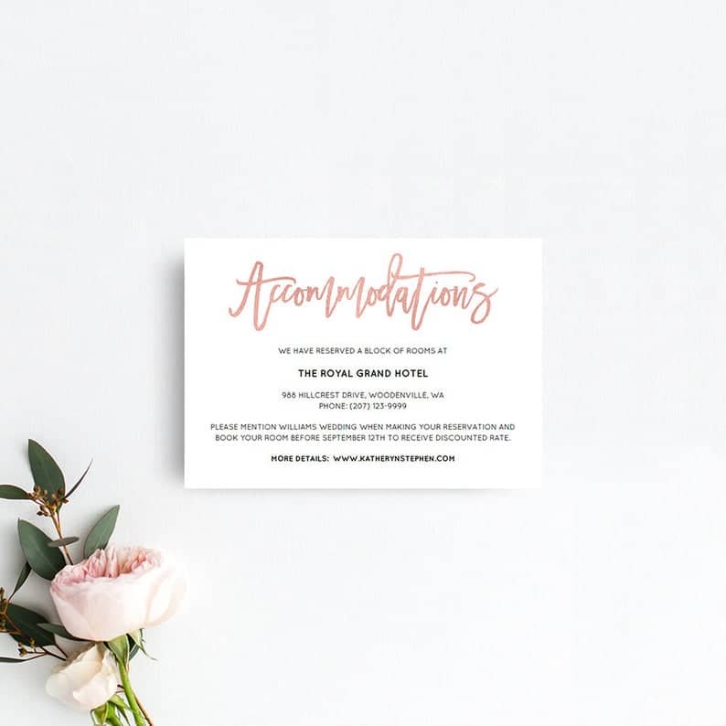 Rose Gold Accommodation Card