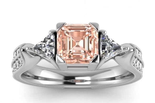 Asscher Cut Morganite And Diamond Trillion Engagement Ring 