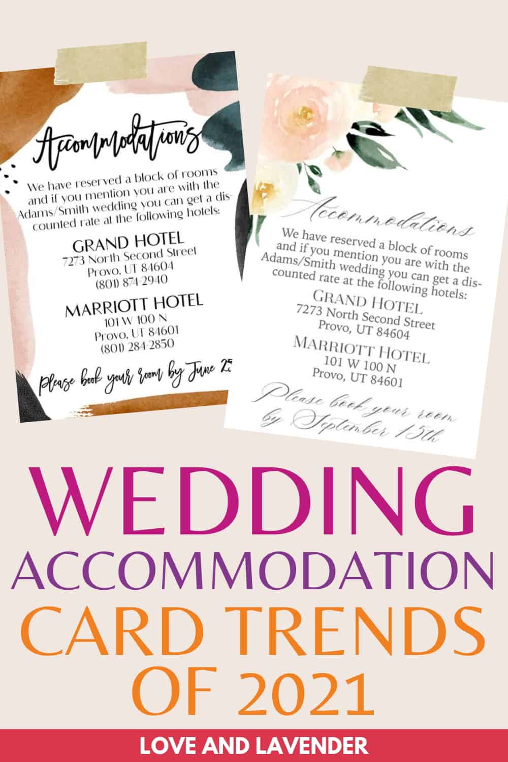 13 Tasteful Wedding Accommodation Cards for Stylish Lodging Details!