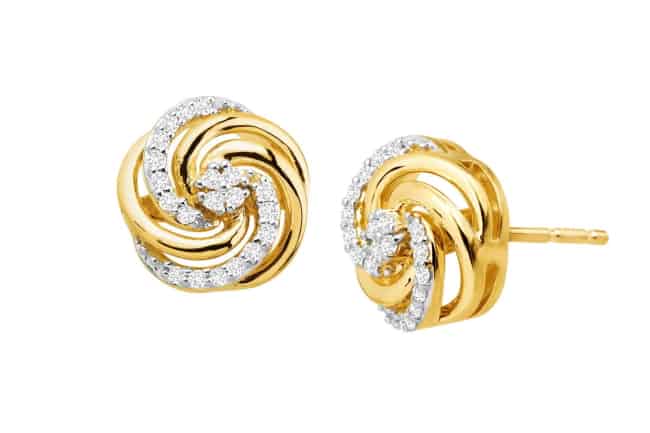 10k Diamond Swirl Knot Earring