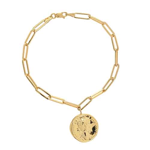 14kt Yellow Gold Coin Dangle Chain Bracelet 