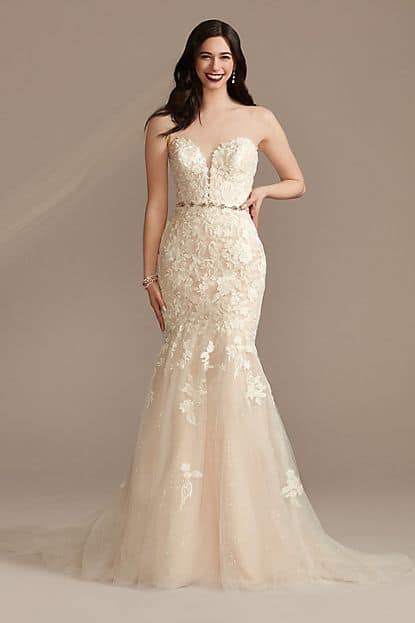 Lace Applique Mermaid Strapless Wedding Dress