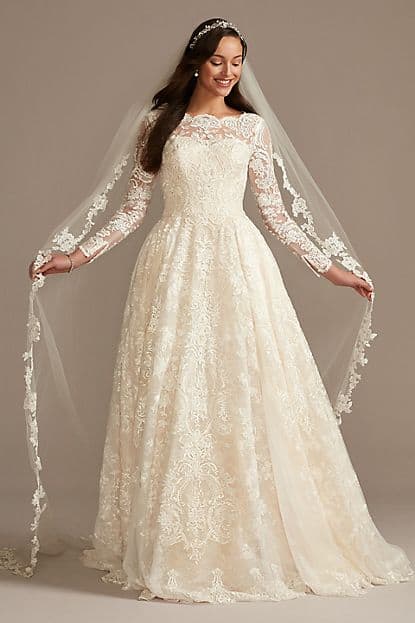 Long Sleeve Beaded Lace Gown