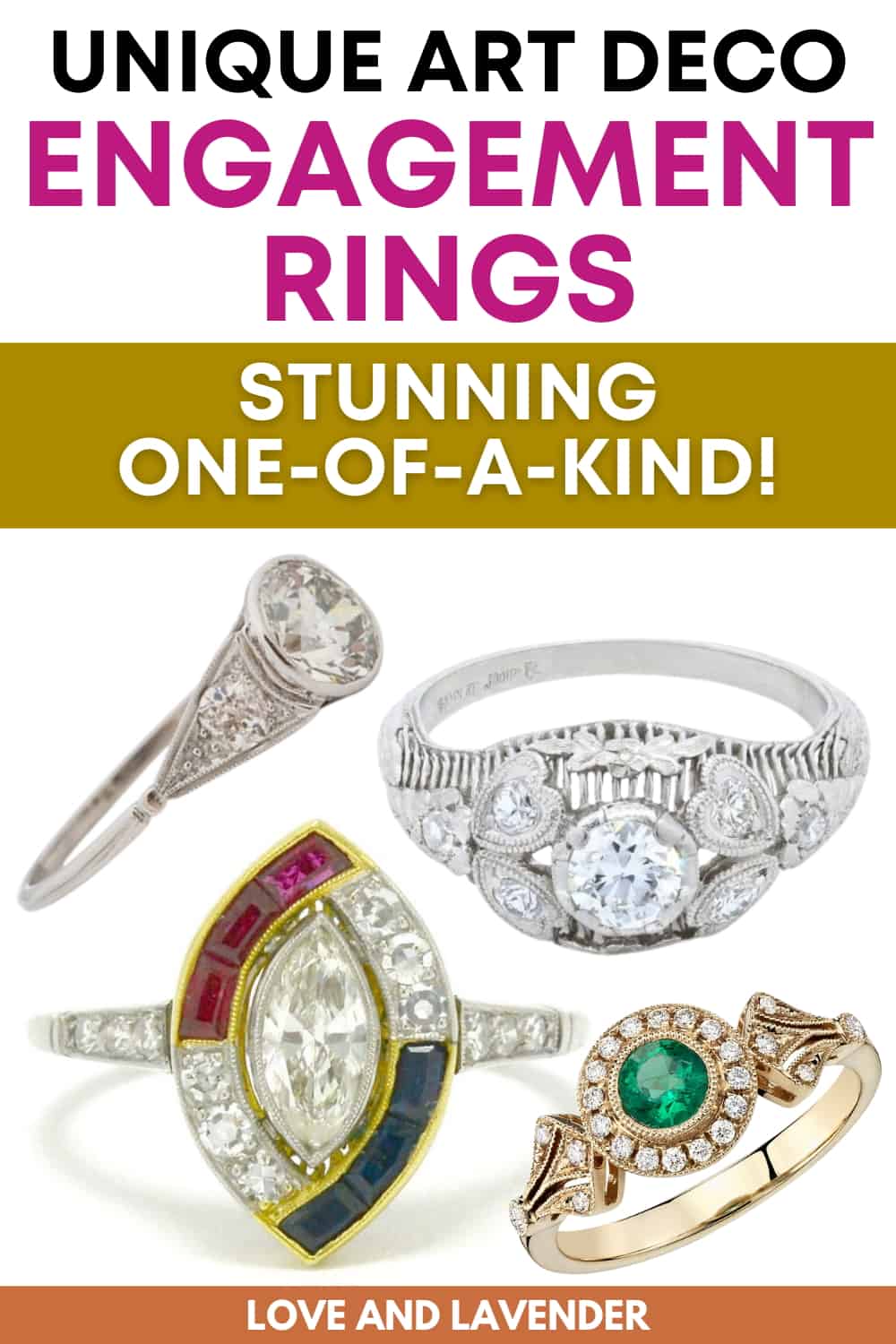 pinterest pin - art deco engagement rings