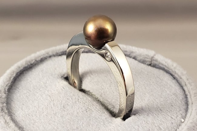 Vintage Brown Pearl and Diamond Ring