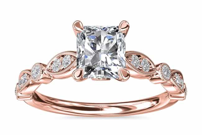 Cathedral Milgrain Radiant Diamond Engagement Ring