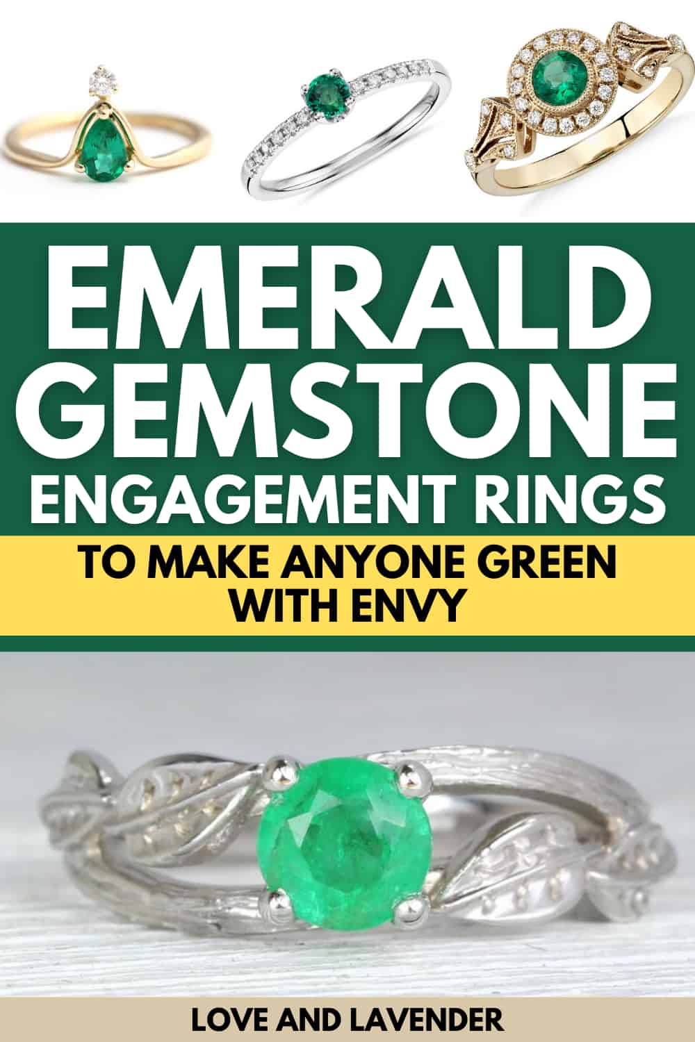 Pinterest pin - Emerald Engagement Rings
