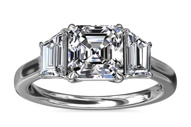 Three-Stone Trapezoid Sidestone Asscher-Cut Diamond Engagement Ring