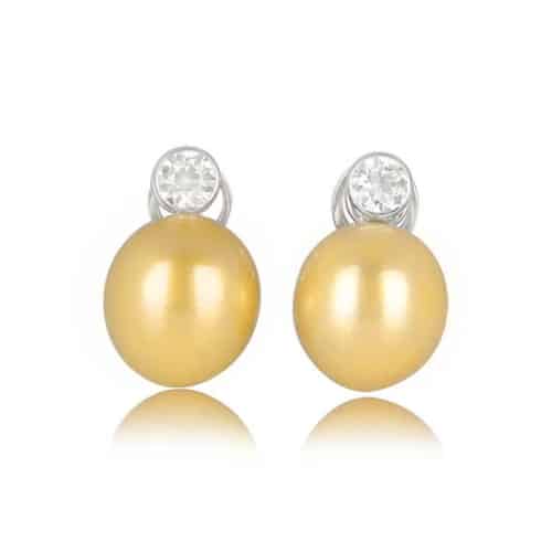 Yellow South Sea Pearl & Diamond Earrings 