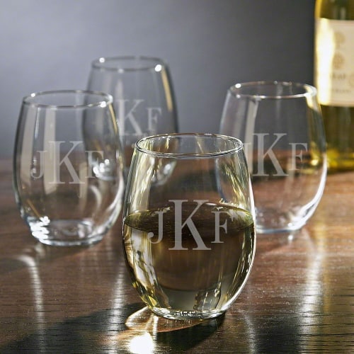 Monogrammed Stemless Wine Glasses