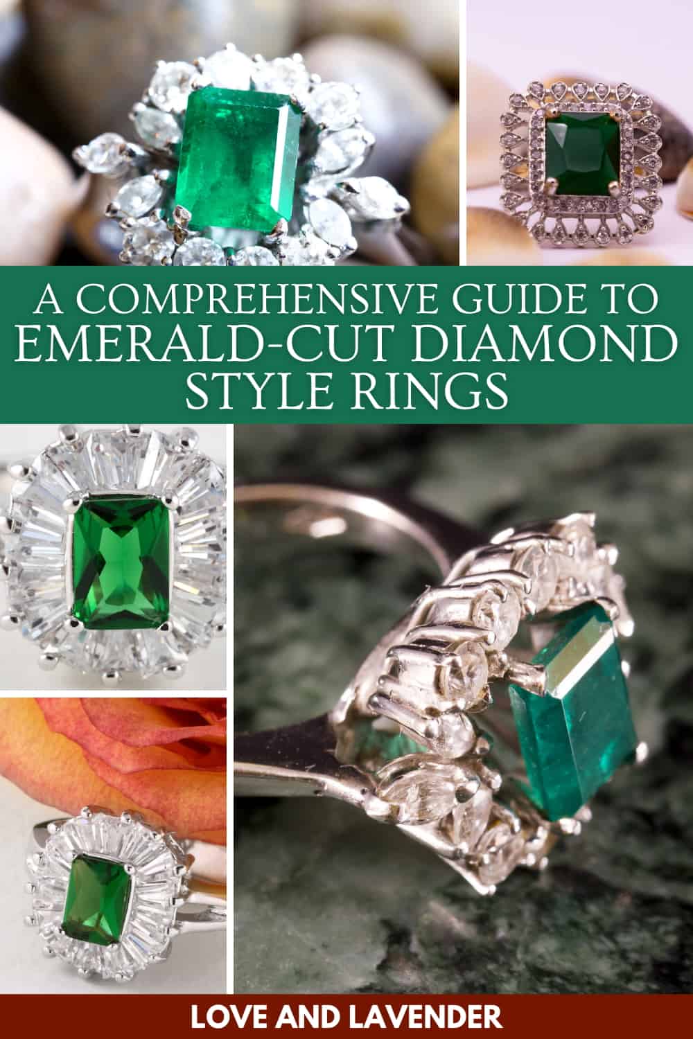 Pinterest pin - emerald-cut diamond rings