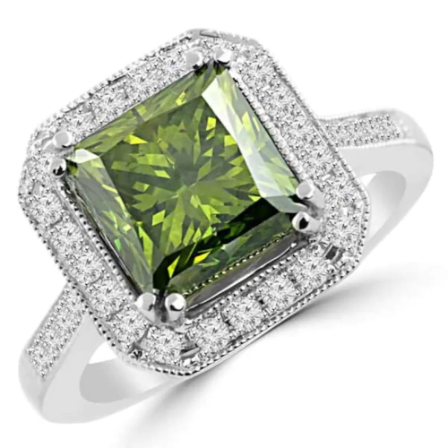 Princess Cut Green Diamond Engagement Ring