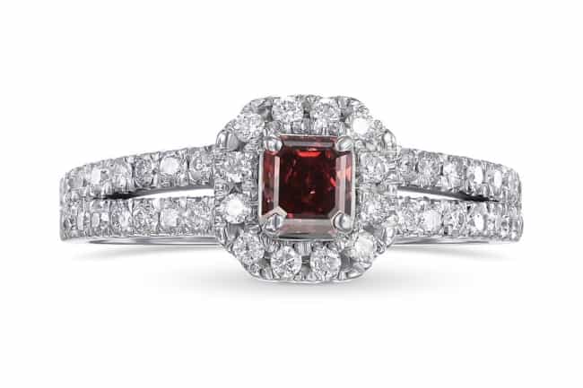 Fancy Red Radiant Halo Diamond Ring