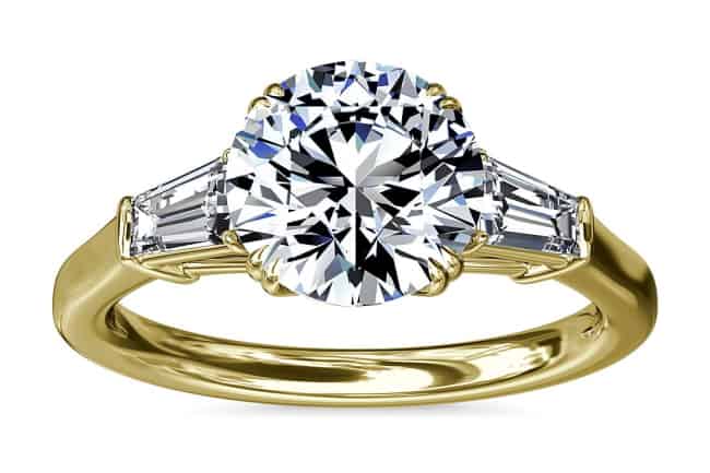 Tapered Baguette Accent Round Diamond Engagement Ring