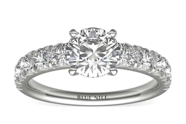 french pave round diamond engagement ring