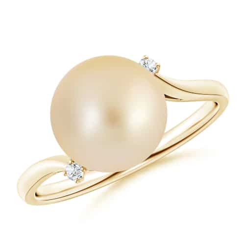 Golden South Sea Pearl and Diamond Bypass Ring