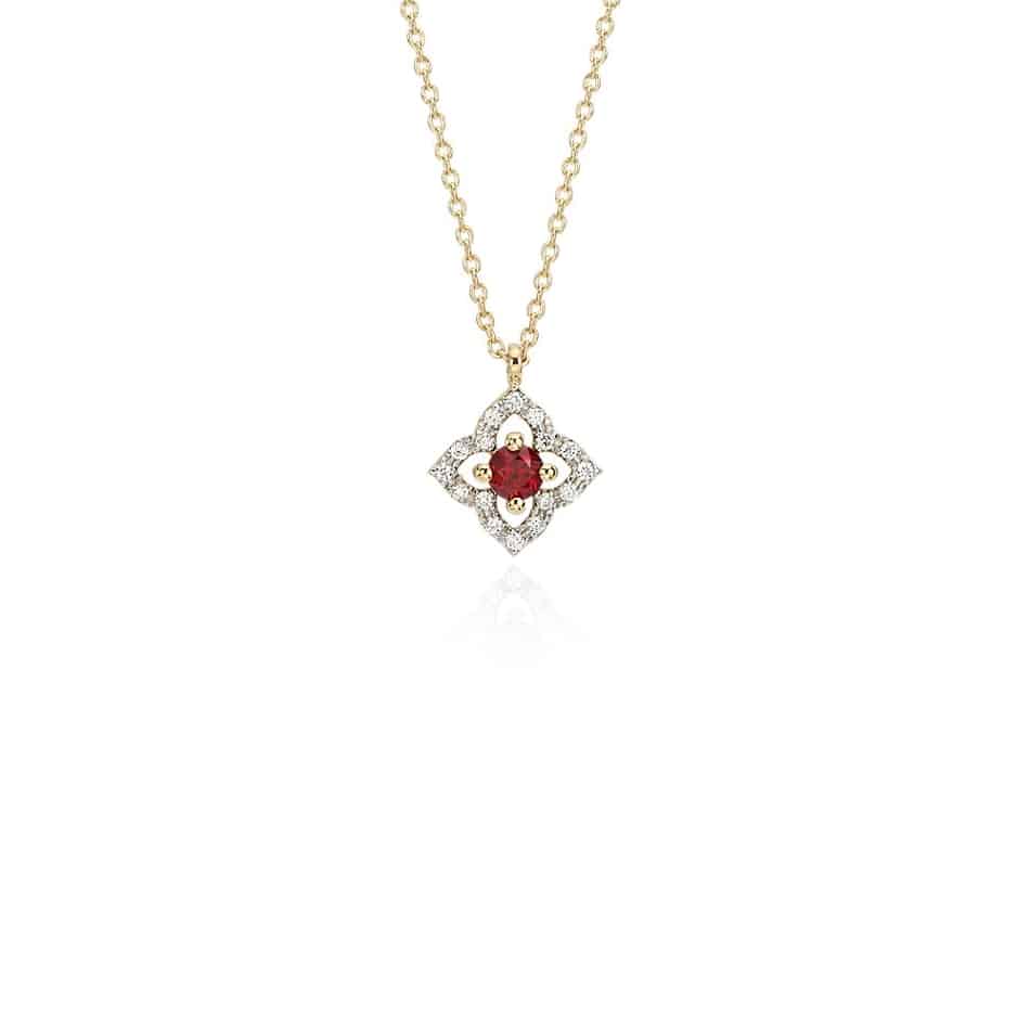 Petite Ruby and Diamond Floral Pendant