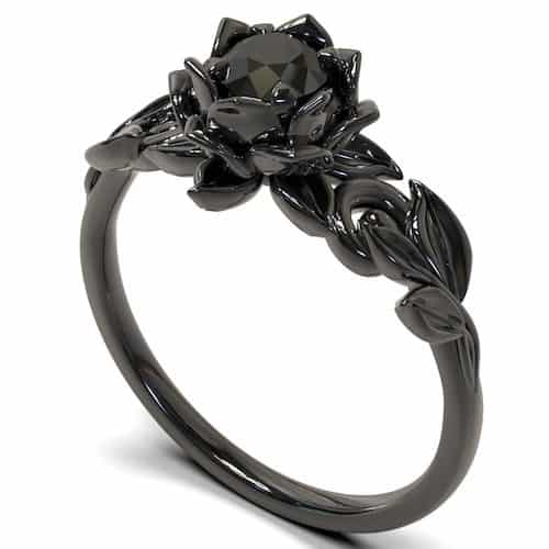 Leaf Design Black Diamond Ring