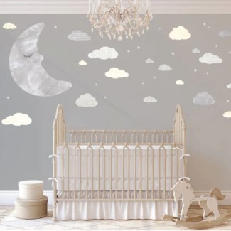Watercolor moon and star wall decals
