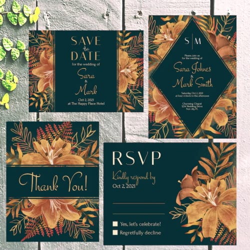 dark floral wedding invitations