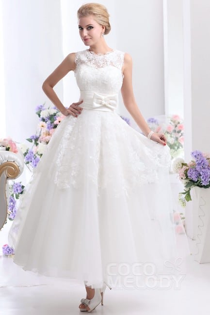 A-Line Ankle-Length Tulle and Lace