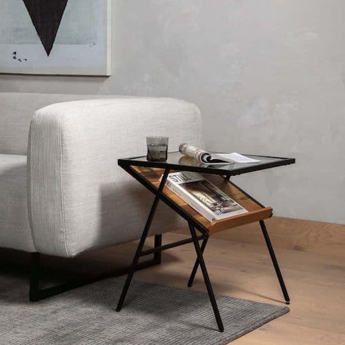 Mesa auxiliar de madera y vidrio mixto