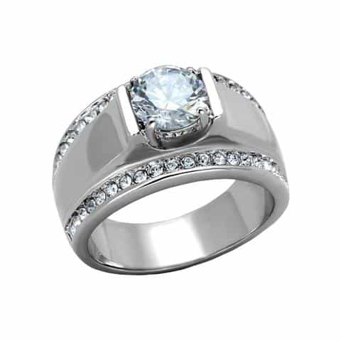 Stainless Steel Clear CZ Statement Ring