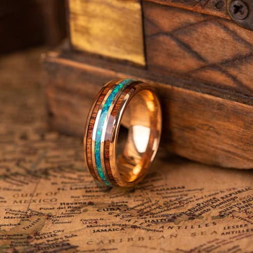 Wood & Opal Men's Engagement Ring