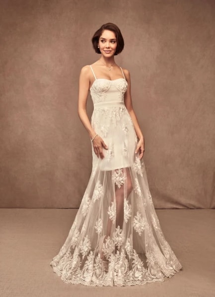 short wedding dress with lace overlay