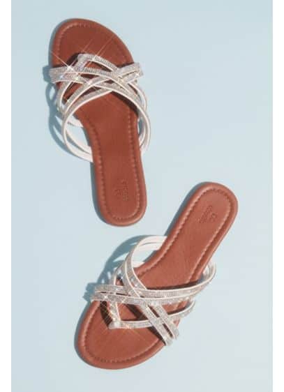 Pave Crystal Strappy Thong Slide Sandals