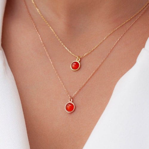 Round 14k Solid Gold Carnelian Necklace