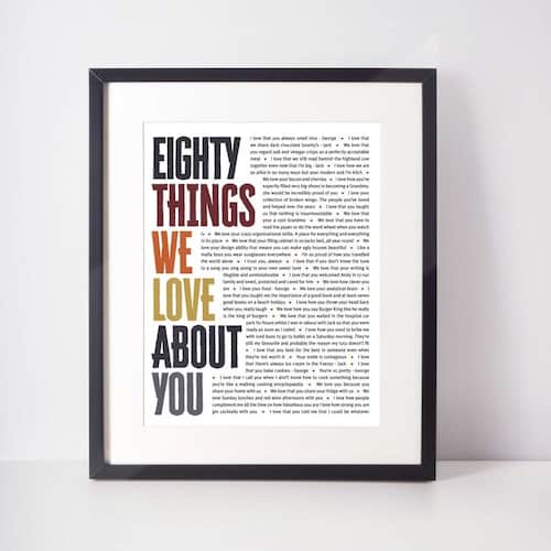 80 Things We Love About You Print