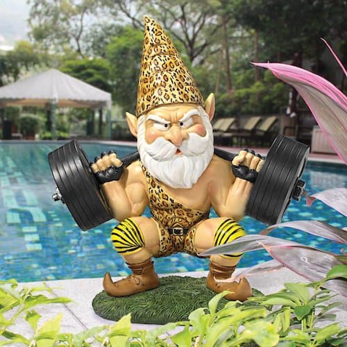 Athletic Weightlifting Gnome Statue