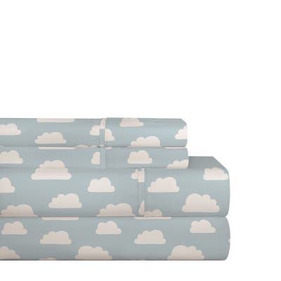 Parure de lit enfant en percale de coton bleu nuages
