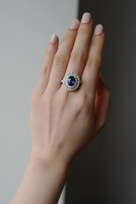 Blue Sapphire and Diamond Engagement Ring
